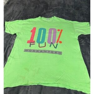 Vintage 1988 Tee 100% Fun Guaranteed‎ Graphic T-Shirt Neon Green Large